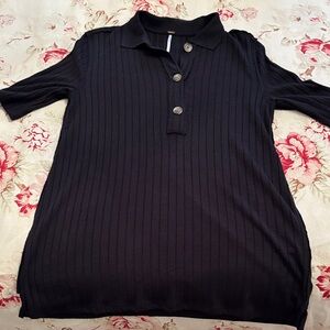 Free People copper tag quarter sleeve and quarter button up ribbed with collar